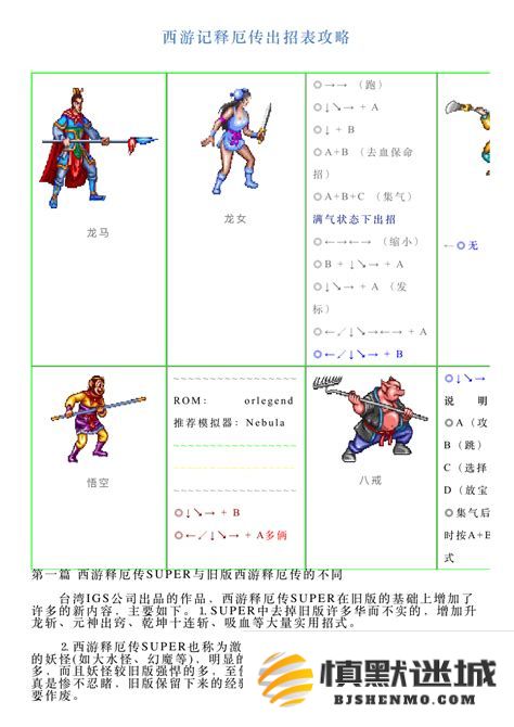 西游释厄传2的出招技巧与摇杆操作指南，附带详细出招表和示意图解